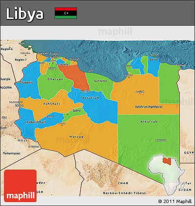 Political 3D Map of Libya, satellite outside