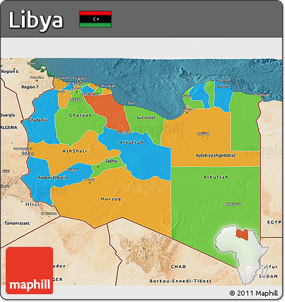 Political 3D Map of Libya, satellite outside