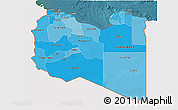 Political Shades 3D Map of Libya, single color outside, satellite sea