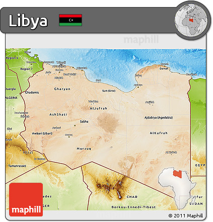 Satellite 3D Map of Libya, physical outside