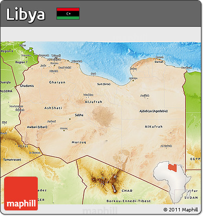 Satellite 3D Map of Libya, physical outside