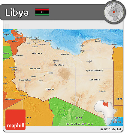 Satellite 3D Map of Libya, political outside