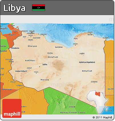 Satellite 3D Map of Libya, political outside