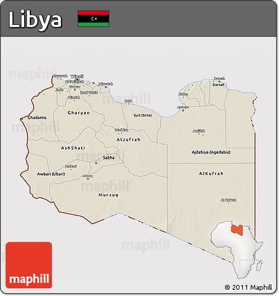 Shaded Relief 3D Map of Libya, cropped outside