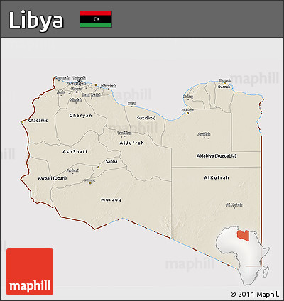 Shaded Relief 3D Map of Libya, cropped outside