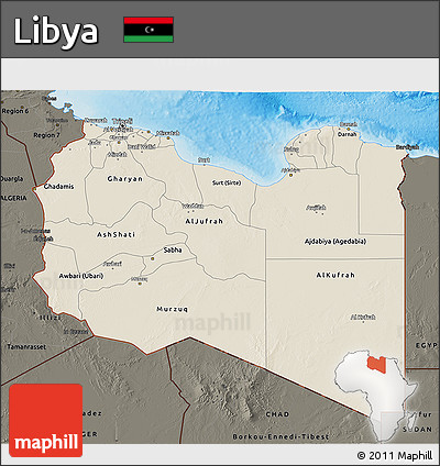 Shaded Relief 3D Map of Libya, darken, land only