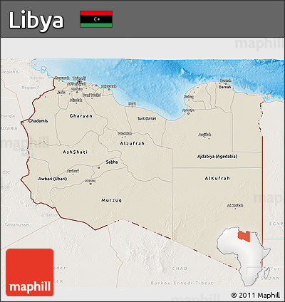 Shaded Relief 3D Map of Libya, lighten, land only