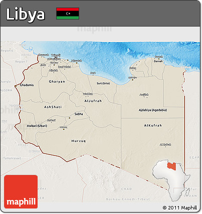 Shaded Relief 3D Map of Libya, lighten, land only