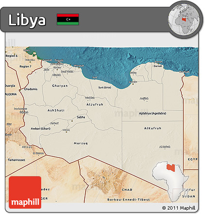 Shaded Relief 3D Map of Libya, satellite outside