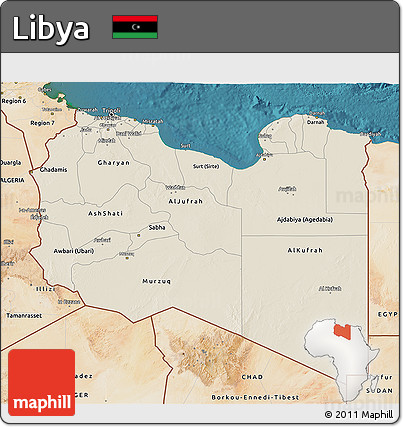 Shaded Relief 3D Map of Libya, satellite outside
