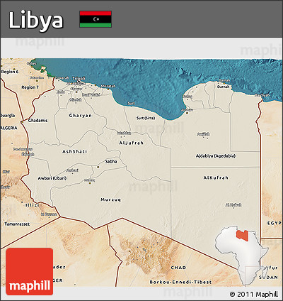 Shaded Relief 3D Map of Libya, satellite outside