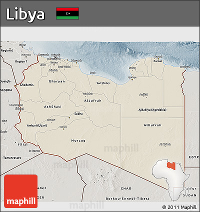 Shaded Relief 3D Map of Libya, semi-desaturated