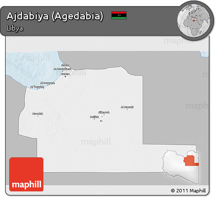 Gray 3D Map of Ajdabiya (Agedabia), single color outside
