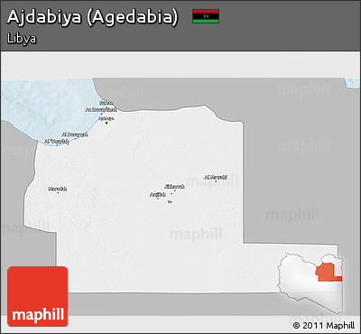 Gray 3D Map of Ajdabiya (Agedabia), single color outside