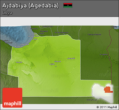 Physical 3D Map of Ajdabiya (Agedabia), darken