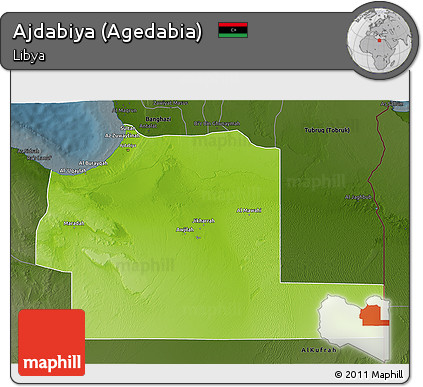 Physical 3D Map of Ajdabiya (Agedabia), darken