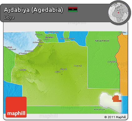 Physical 3D Map of Ajdabiya (Agedabia), political outside