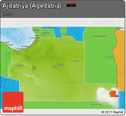 Physical 3D Map of Ajdabiya (Agedabia), political outside