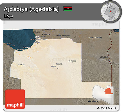 Satellite 3D Map of Ajdabiya (Agedabia), darken