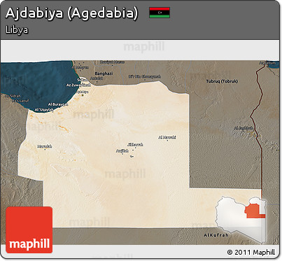 Satellite 3D Map of Ajdabiya (Agedabia), darken