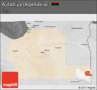 Satellite 3D Map of Ajdabiya (Agedabia), desaturated