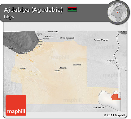 Satellite 3D Map of Ajdabiya (Agedabia), desaturated