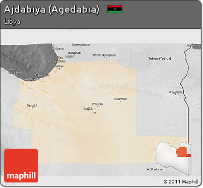 Satellite 3D Map of Ajdabiya (Agedabia), desaturated
