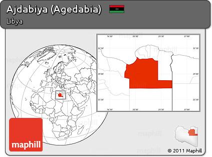 Blank Location Map of Ajdabiya (Agedabia)