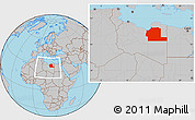 Gray Location Map of Ajdabiya (Agedabia), within the entire country