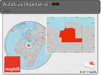 Gray Location Map of Ajdabiya (Agedabia)