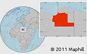 Gray Location Map of Ajdabiya (Agedabia), hill shading