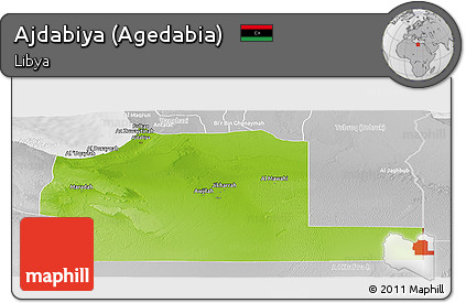 Physical Panoramic Map of Ajdabiya (Agedabia), lighten, desaturated