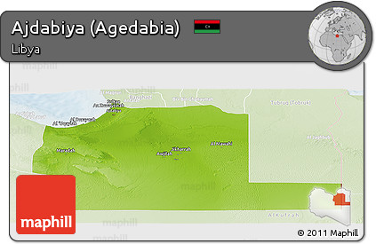 Physical Panoramic Map of Ajdabiya (Agedabia), lighten