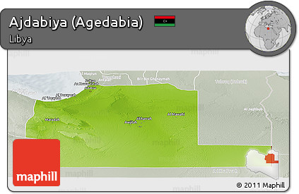 Physical Panoramic Map of Ajdabiya (Agedabia), lighten, semi-desaturated