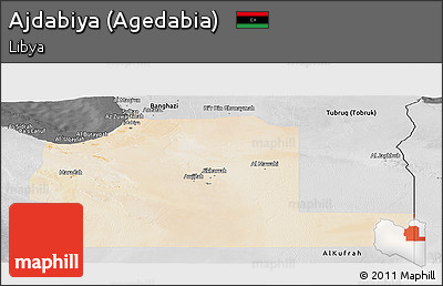 Satellite Panoramic Map of Ajdabiya (Agedabia), desaturated