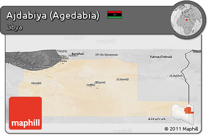 Satellite Panoramic Map of Ajdabiya (Agedabia), desaturated