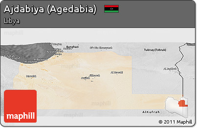 Satellite Panoramic Map of Ajdabiya (Agedabia), desaturated