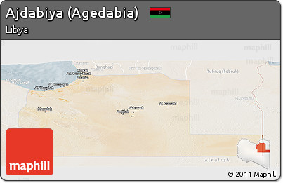 Satellite Panoramic Map of Ajdabiya (Agedabia), lighten