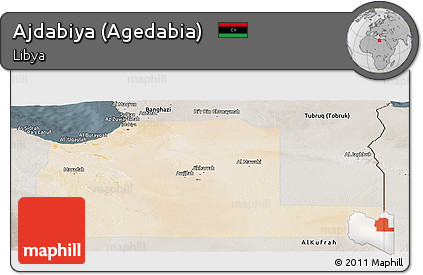 Satellite Panoramic Map of Ajdabiya (Agedabia), semi-desaturated