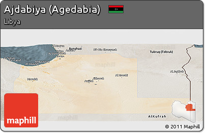 Satellite Panoramic Map of Ajdabiya (Agedabia), semi-desaturated