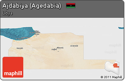 Satellite Panoramic Map of Ajdabiya (Agedabia), single color outside