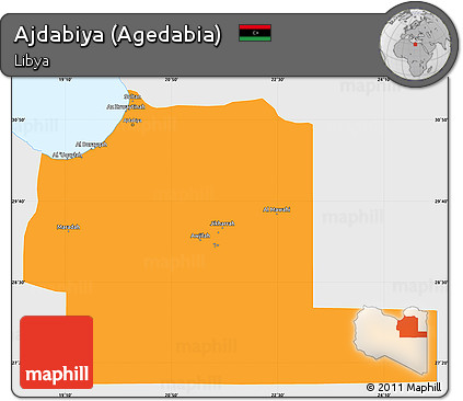 Political Simple Map of Ajdabiya (Agedabia), single color outside
