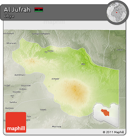 Physical 3D Map of Al Jufrah, semi-desaturated