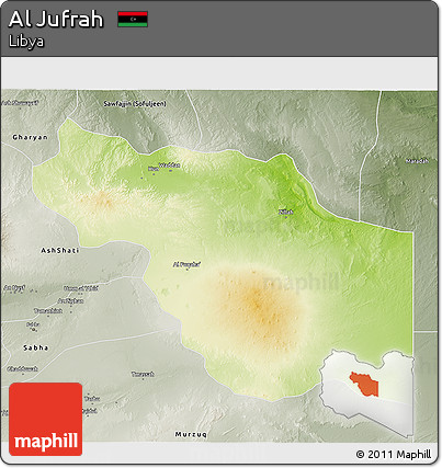 Physical 3D Map of Al Jufrah, semi-desaturated