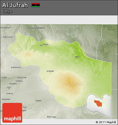 Physical 3D Map of Al Jufrah, semi-desaturated