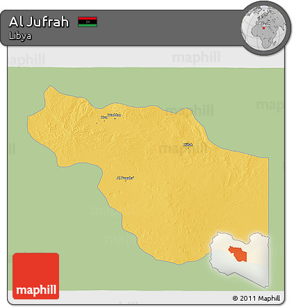 Savanna Style 3D Map of Al Jufrah, single color outside