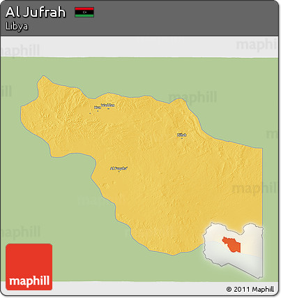 Savanna Style 3D Map of Al Jufrah, single color outside