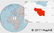 Gray Location Map of Al Jufrah, highlighted country, hill shading