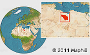 Satellite Location Map of Al Jufrah, within the entire country