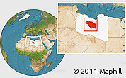 Satellite Location Map of Al Jufrah, highlighted country, within the entire country